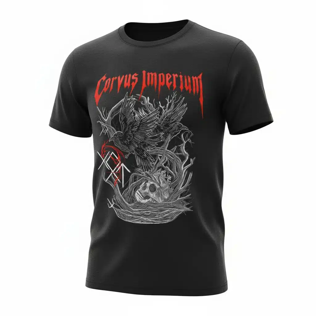 T-shirt gothic metal corbeau sérigraphie