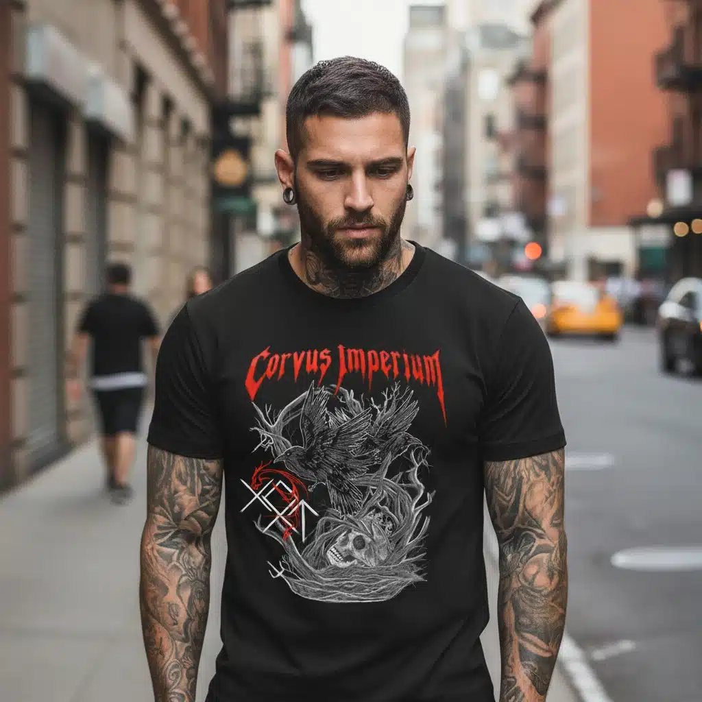 T-shirt gothic metal corbeau sérigraphie