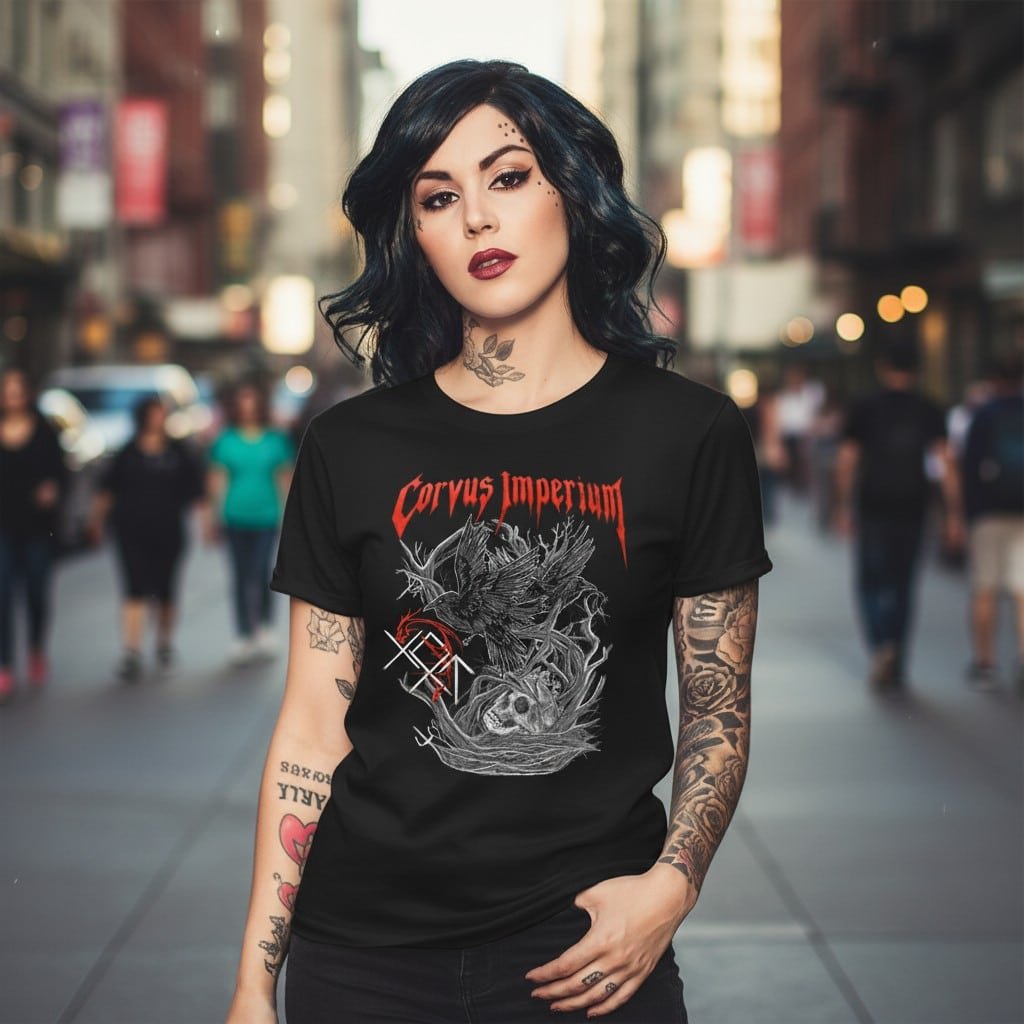 T-shirt gothic metal corbeau sérigraphie