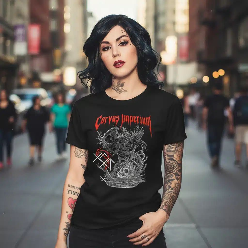 T-shirt gothic metal corbeau sérigraphie